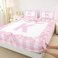 thumbnail image 3 of jejeloiu Pink Bowknot Bed Sheets,Letter K Monogrammed King Sheets For Girls Kids 4pcs, 3 of 7