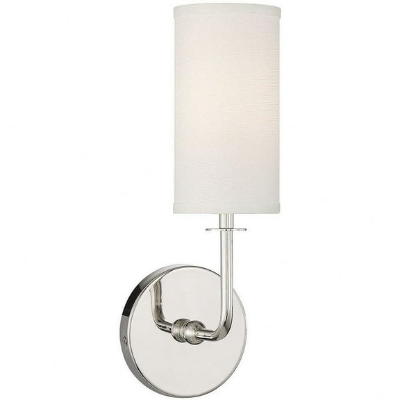 1 Light Contemporary Metal Wall Sconce with Cylinder White Fabric Shade-15 inches H By 5 inches W-Polished Nickel Finish Bailey Street Home