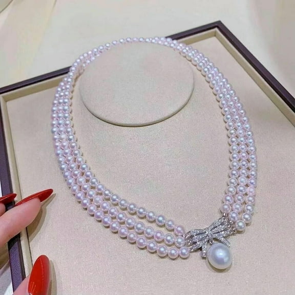 K-KED Triple Strands 6-7mm 10-13mm South Sea Round White Pearl Necklace 18"19"20" S925