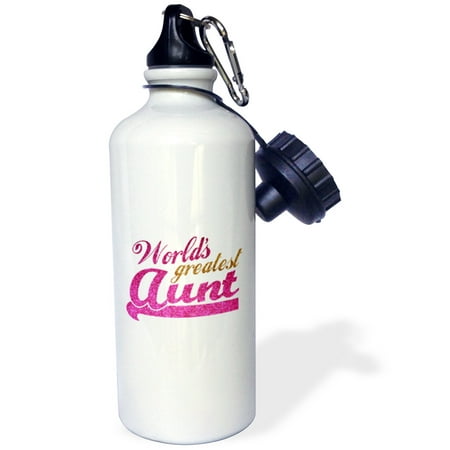 3dRose Worlds Greatest Aunt - Best Auntie ever - pink and gold text - faux sparkles - matte glitter-look, Sports Water Bottle,