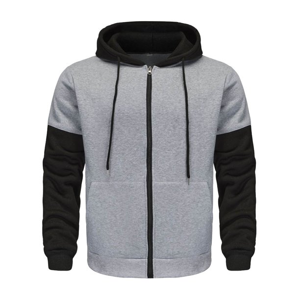 pstuiky camisetas de manga larga para hombre, Chaqueta con capucha y cremallera para hombre, con bloques de color y manga larga de terciopelo. Tops de hombre xl