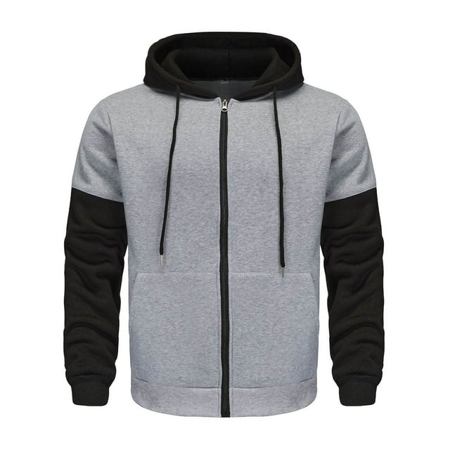 pstuiky camisa de manga larga para hombre, Chaqueta con capucha y cremallera para hombre, con bloques de color y manga larga de terciopelo. tops de invierno para hombre l