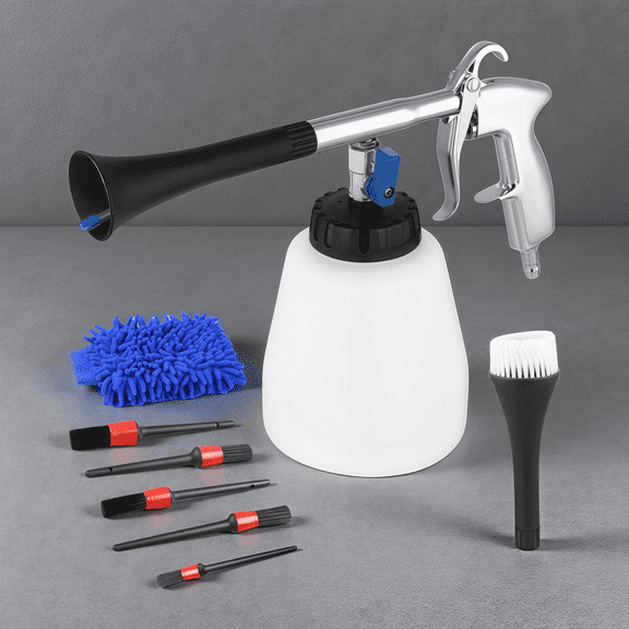 Car Cleaning Spra Gun Kit - High Pressure Blower for Engine Bay & Interior Detailing with Spray Bottle, 5 Brushes, 1 Cloth