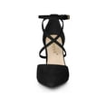 thumbnail image 6 of BLISSFUL STEP Women's Pointed Toe Cross Strap Block Heels Pumps Black 7, 6 of 7