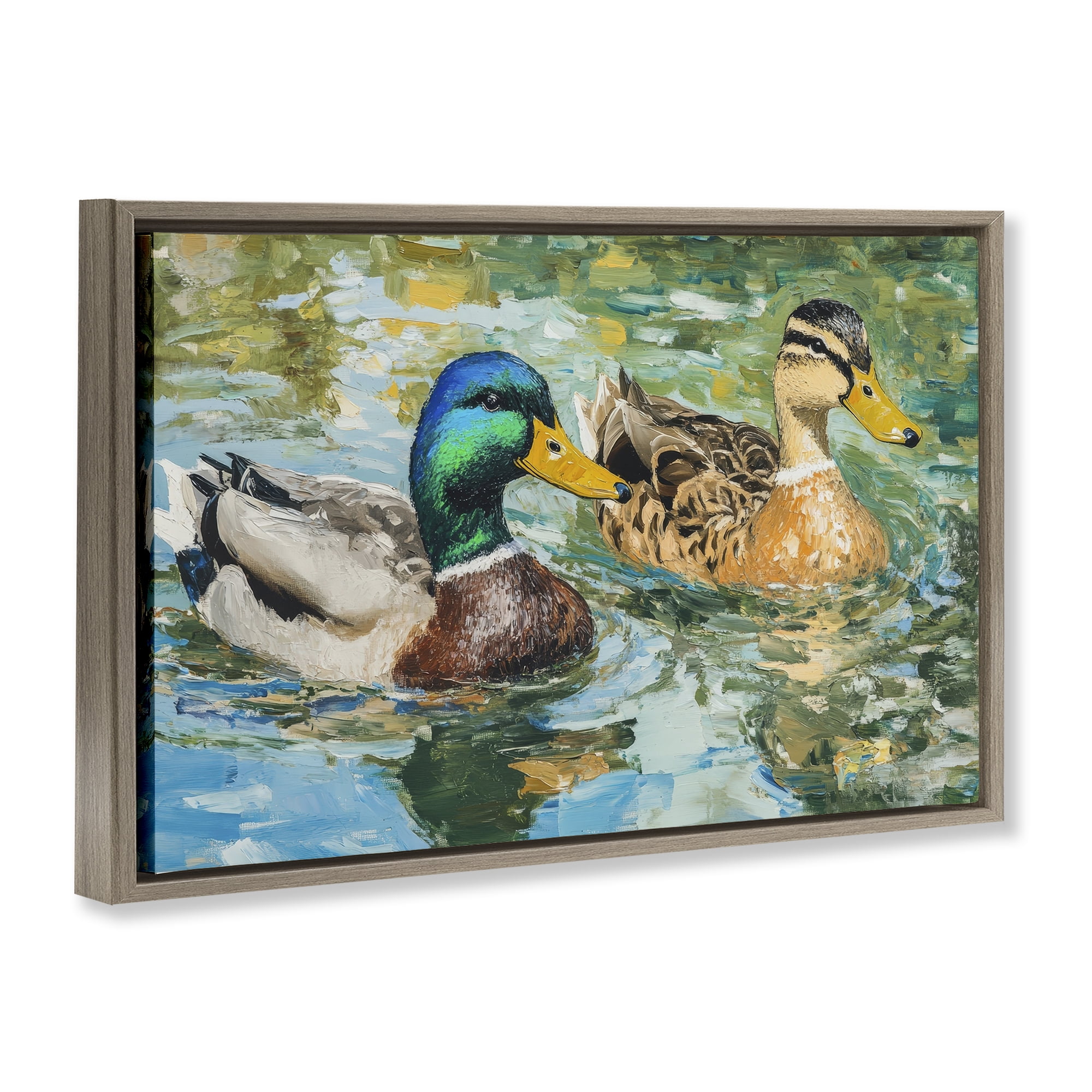 Stupell Industries Ducks Out For A Swim Brown Framed Floater Canvas Wall Art, design by Petal Prints Design