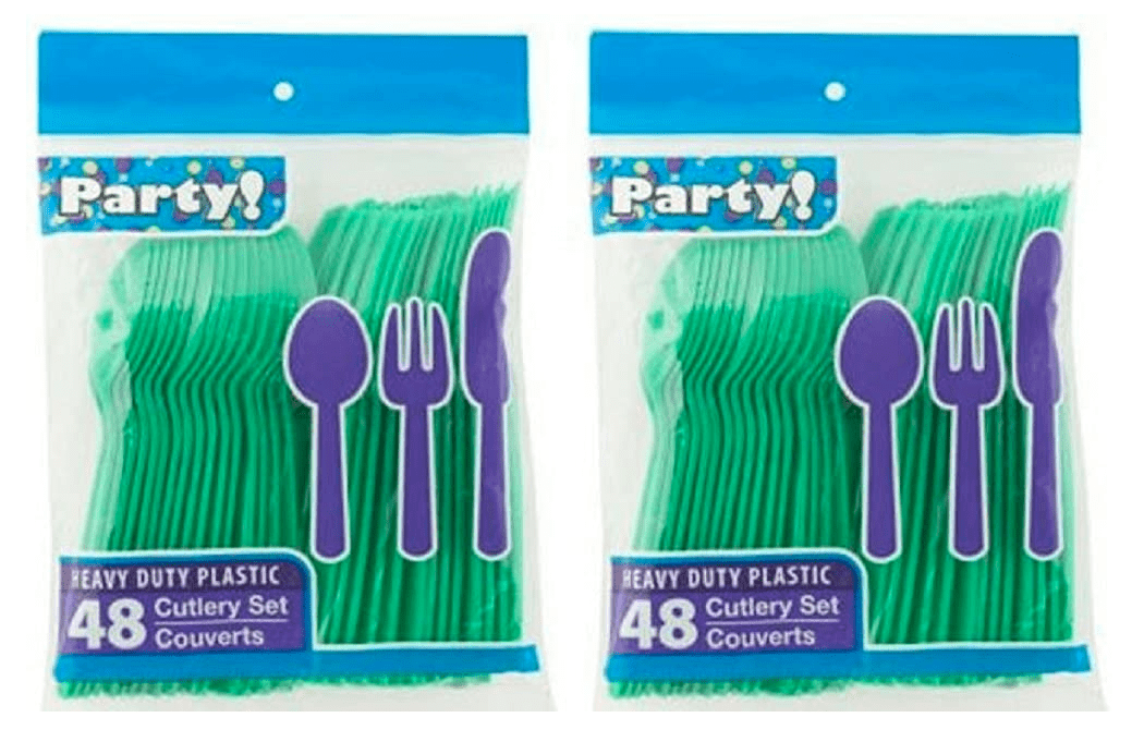 Heavy Duty Plastic Cutlery, 48 pieces Set in Green, 2pack (32 Spoons