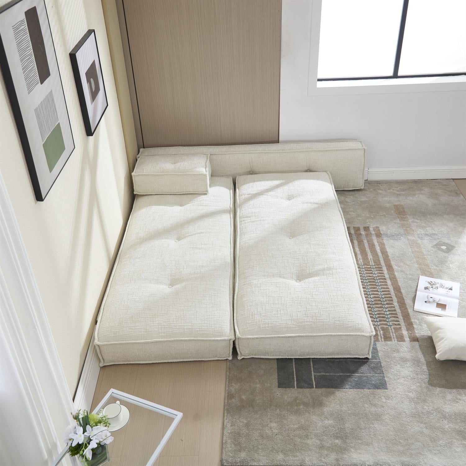 Demi Bonn 78" Versatile Chenille Sectional Sofa with Side Pocket, Modern Couch for Living Room, Customize Layout to Fit Any Space, White