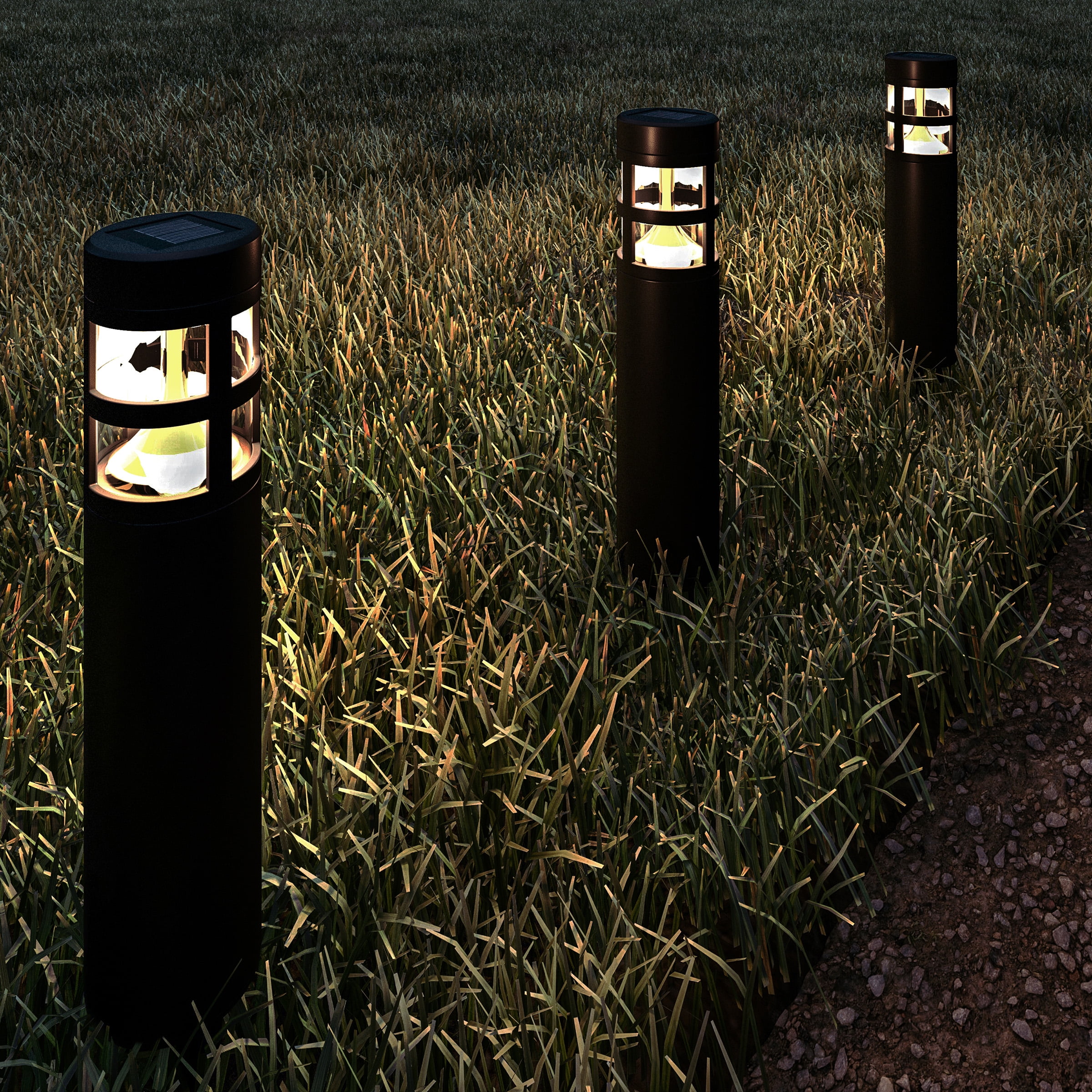 Solar Path Bollard Lights Set of 8, Black