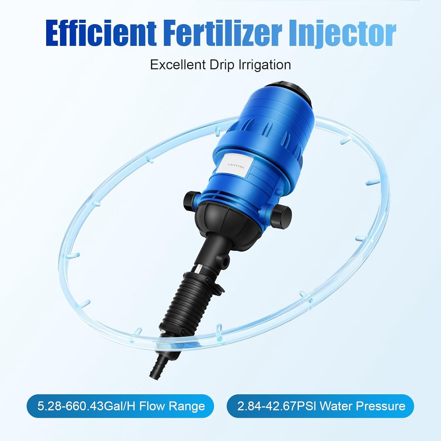 Miumaeov Drip Irrigation Injector Dosing Pump, 0.4-4% Water Powered Liquid Doser, Fertilizer Injector, 5.28-660.43Gal/H Flow, Water Powered Drip Feeder Drip Irrigation Injector