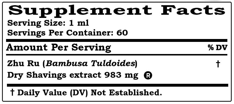 Zhu Ru (Bambusa Tuldoides) Dry Shavings Liquid Extract. Expertly Extracted by Trusted HawaiiPharm Brand. Absolutely Natural. Proudly made in USA. Tincture 2 Fl.Oz