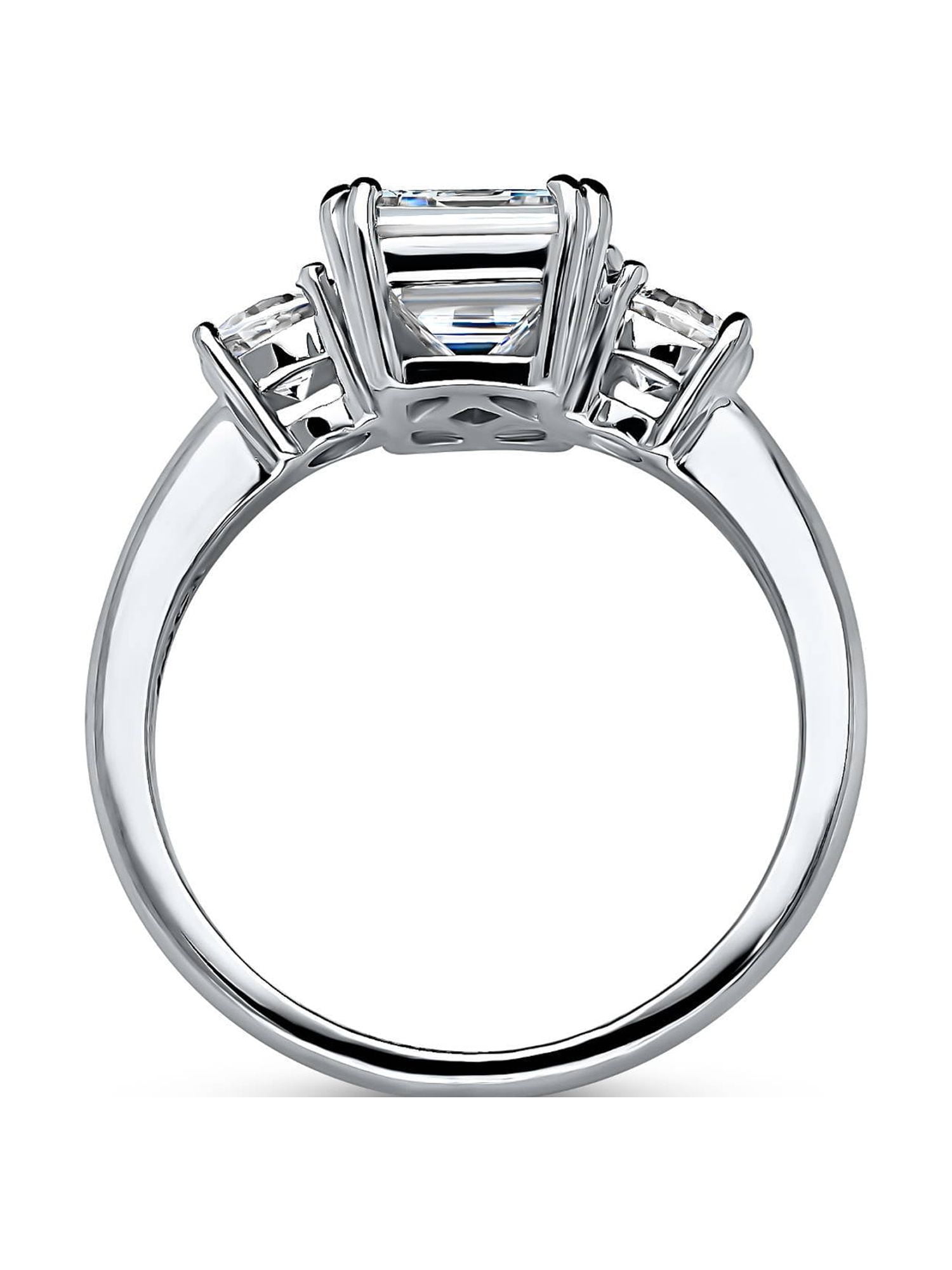 BERRICLE Sterling Silver 3-Stone Wedding Engagement Rings 2.6 Carat Emerald Cut Cubic Zirconia CZ Promise Ring for Women, Rhodium Plated Size 8.5