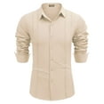 thumbnail image 4 of Coshow Mens Cuban Guayabera Shirt Casual Button Down Shirts Long Sleeve Summer Beach Shirts, 4 of 7