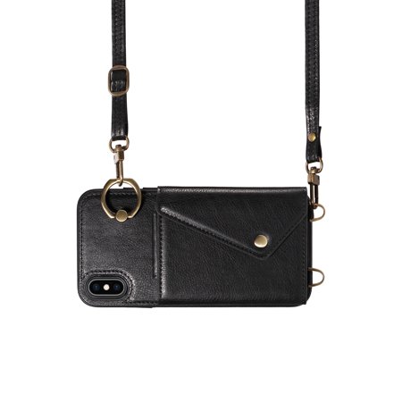 Crossbody Case for iPhone Xs Max, Adjustable Shoulder Strap 47" / 1.2m, Finger Ring Holder with 6 Card Slots