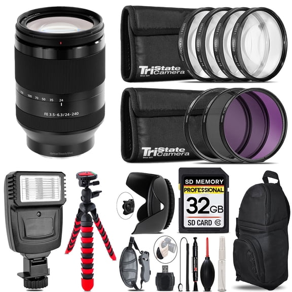 Sony FE 24-240mm f/3.5-6.3 OSS Lens   Flash    Tripod & More - 32GB Accessory Kit