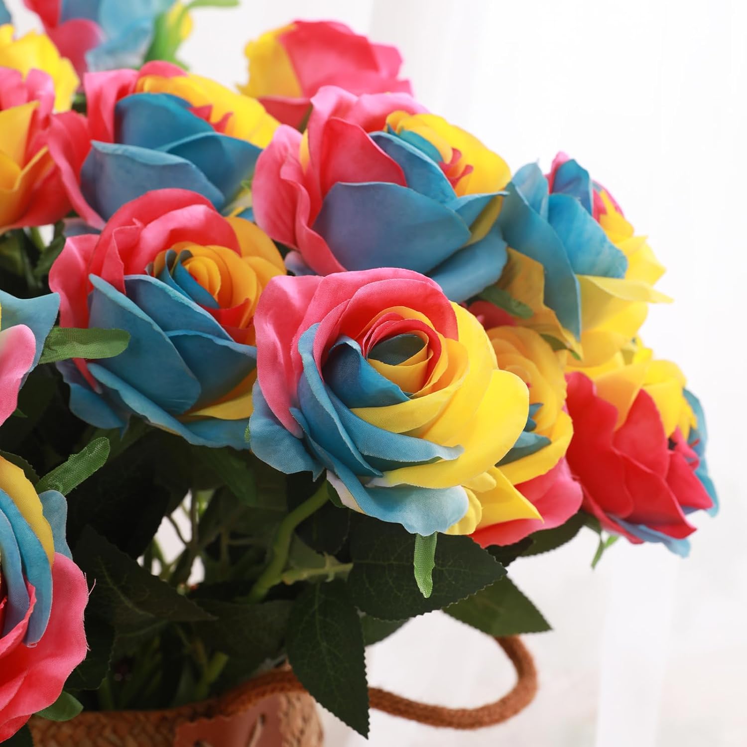 Rainbow Roses Artificial Flowers - Artificial Roses Silk Flowers with Stems for Home Wedding Hotel Office Centerpiece Decorï¼Rainbowï¼