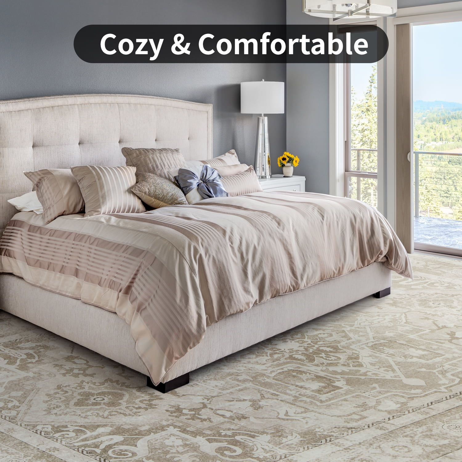SIXHOME Soft Area Rug 9'x12' Washable Rugs for Living Room Non Slip Carpet Vintage Medallion Bedroom Indoor Floor Rugs Distressed Taupe Gray