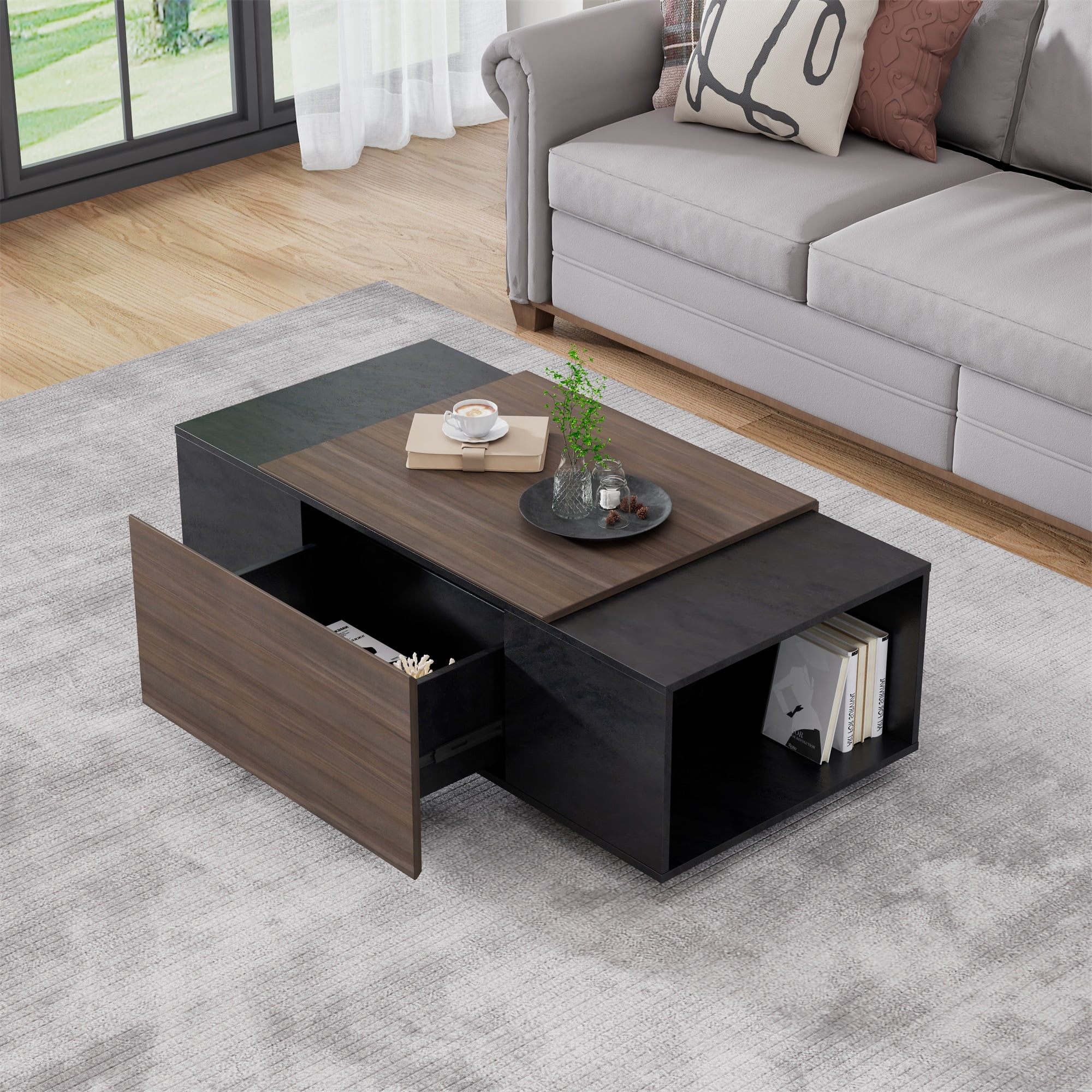 Spaco Modern Drawer Coffee Table Bedside Table End Table with Storage for Living Room, Light Brown Spaco Modern Drawer Coffee Table Bedside Table End Table with Storage for Living Room, Light Brown