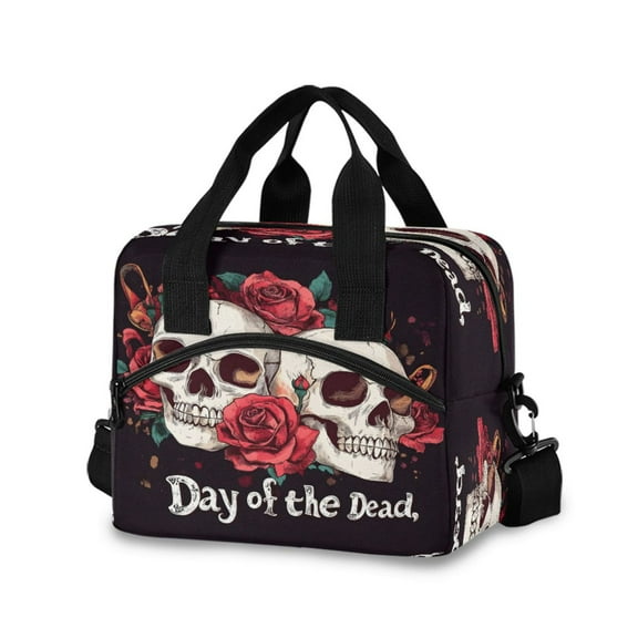 joogoo Skulls and Roses Insulated Lunch Bags Reusable Cooler Box with Shoulder Strap