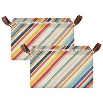 Yayeee Foldable Storage Basket for Shelves with Handles Set of 2 Waterproof Cloth Bins, Striped Pattern