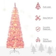 thumbnail image 4 of HOMCOM Prelit Snow Flocked Artificial Pencil Tree Auto Open, Pink and White, 4 of 10