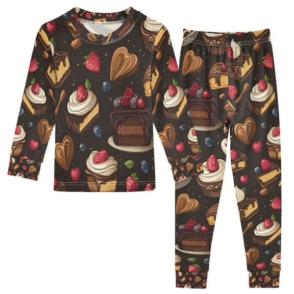 FORMRS Long Sleeve Top and Pants Pajama Set for Niños 2-Piece Sleepwear, Sizes 18M-8Y, Chocolate Cakes