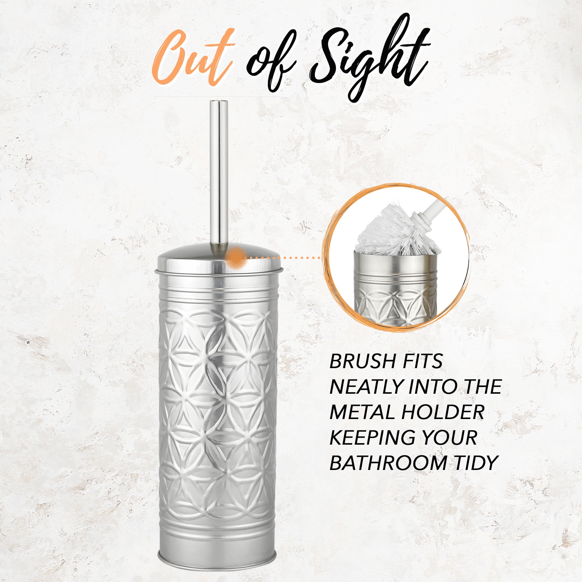 Autumn Alley Brushed Nickel Bathroom Trash Can and Toilet Bowl Brush with Holder - Silver Bathroom Garbage Can Set for Charming Bathroom Accessories Décor