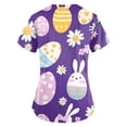 thumbnail image 5 of Scrub Tops Women Print，Easter Scrub Tops Women Bunny Egg Hunt Print Medical Scrubs Top Stretchy V Neck Short Sleeve Nurse Uniforms，Purple，XXXXL, 5 of 5