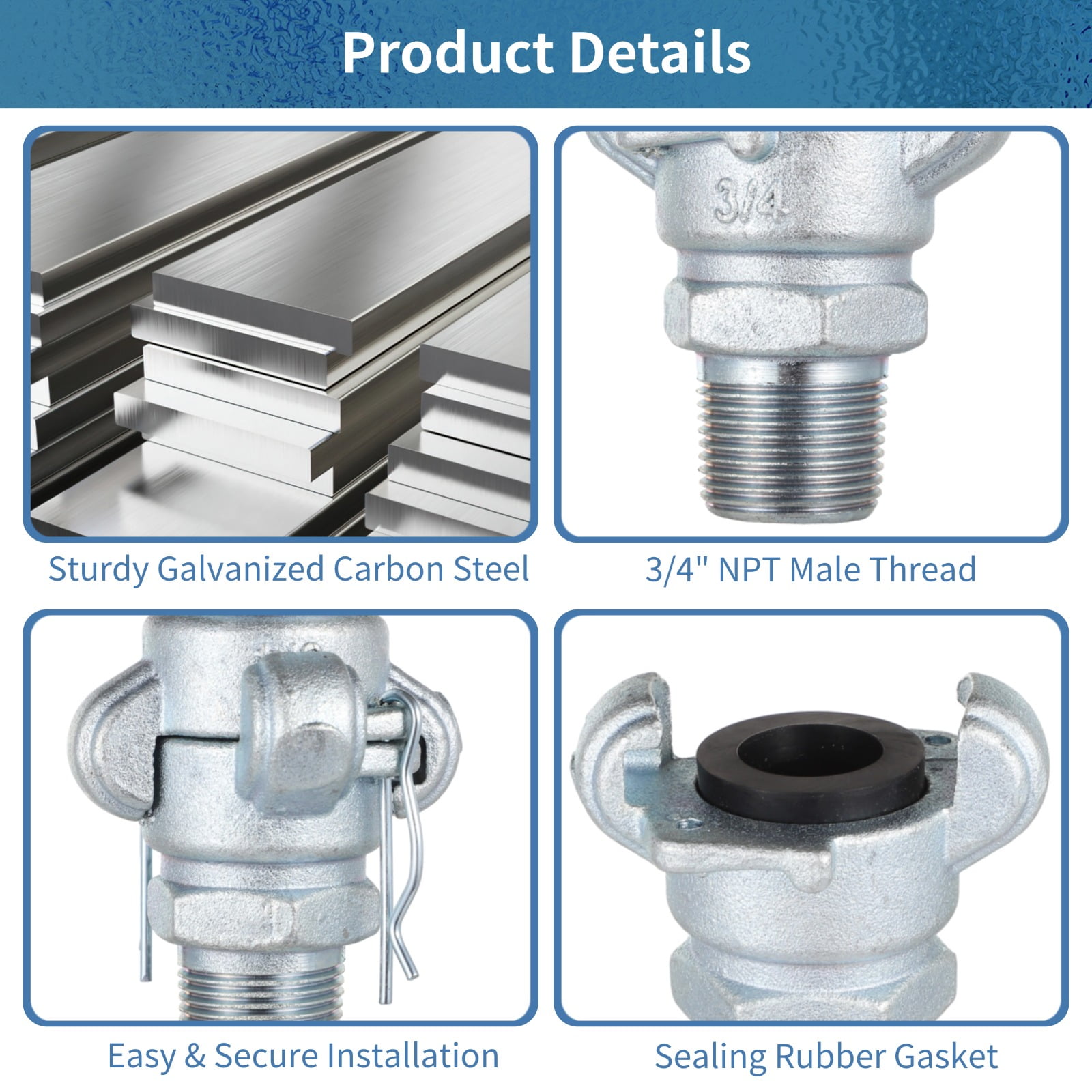 4 Sets 3/4 Inch Chicago Air Fittings Npt Iron Air Hose Fitting 2 Lug Universal Coupling for Female and Male End(Male End)