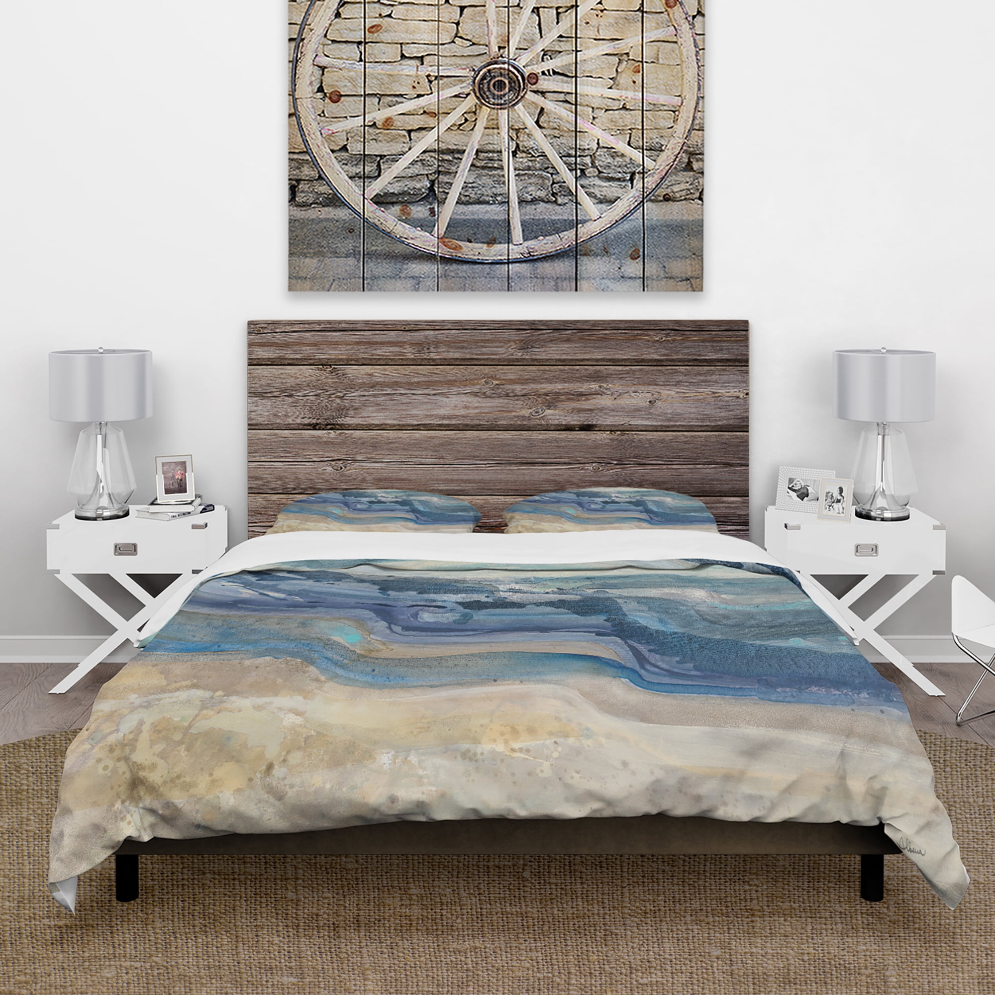 Designart 'Coast Blue Sea Waves Watercolour' Traditional Duvet Cover Set