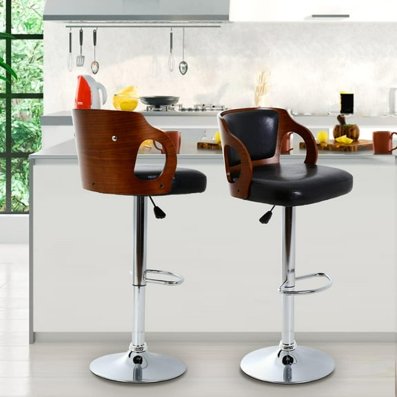 Dkelincs Bar Stools Set of 2, Adjustable Counter Height Stool Swivel Kitchen Dining Chairs with Backrest & Arms, Black