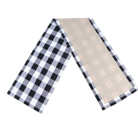

ADVEN Xmas Table Runner Plaid Pattern Cloth Fabric Tablecloths 2-Layers Cutlery Accessories Placemat Dining-Room Holiday Home Gray White