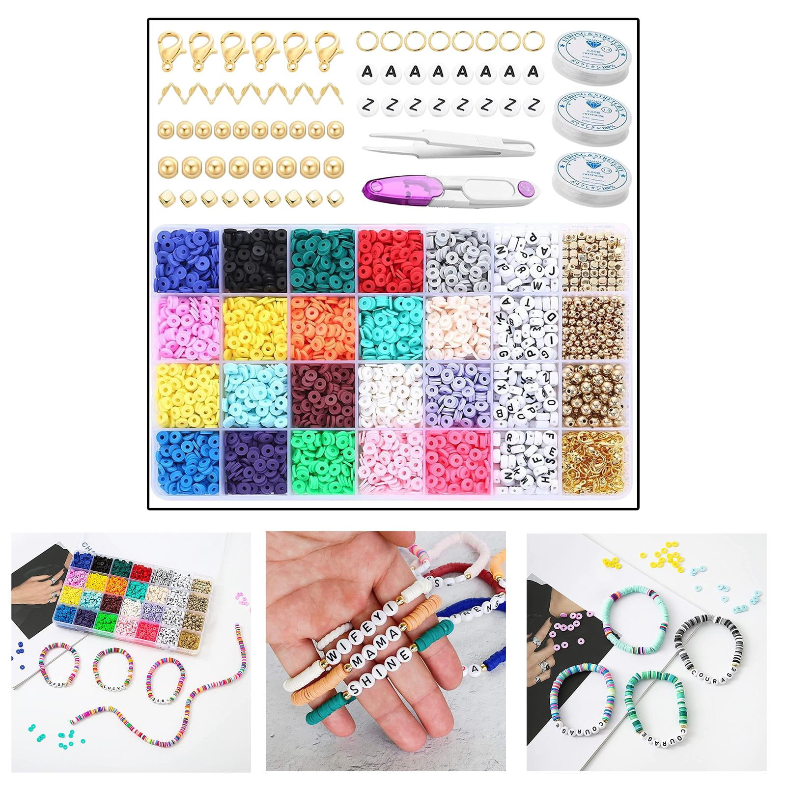 GUOOL 1 of box Flat Polymer Clay Beads Charms, Elastic Strings Letter Bead Round for Jewelry Making Bracelets Necklace Beading Finding Crafts Supplies , 4483pcs