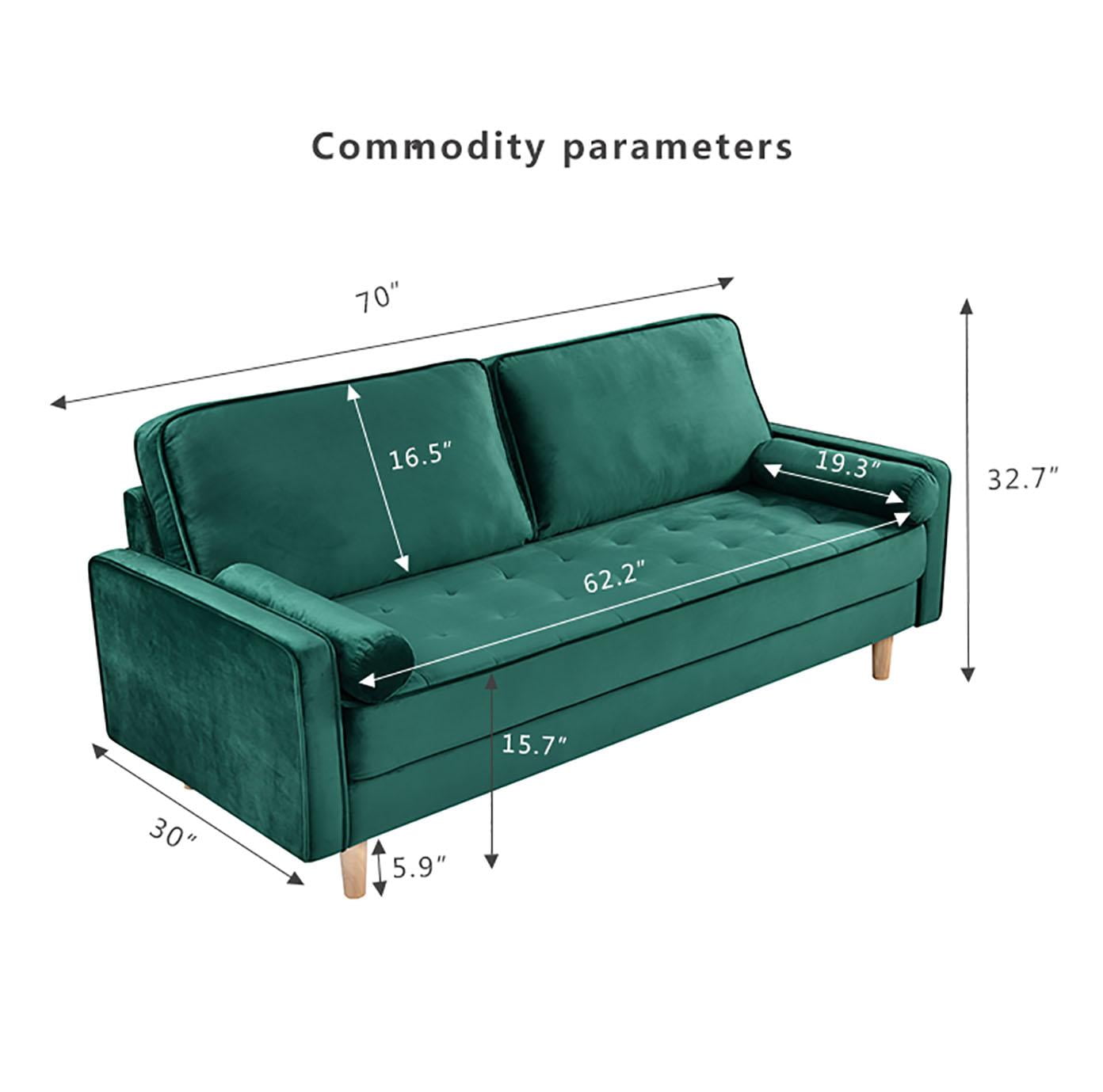 70" Modern Velvet Loveseat Sofa Couch,Mid-Century Tufted Upholstered Small Love Seat Couch with 2 Pillows for Compact Space,Living Room,Apartment,Green
