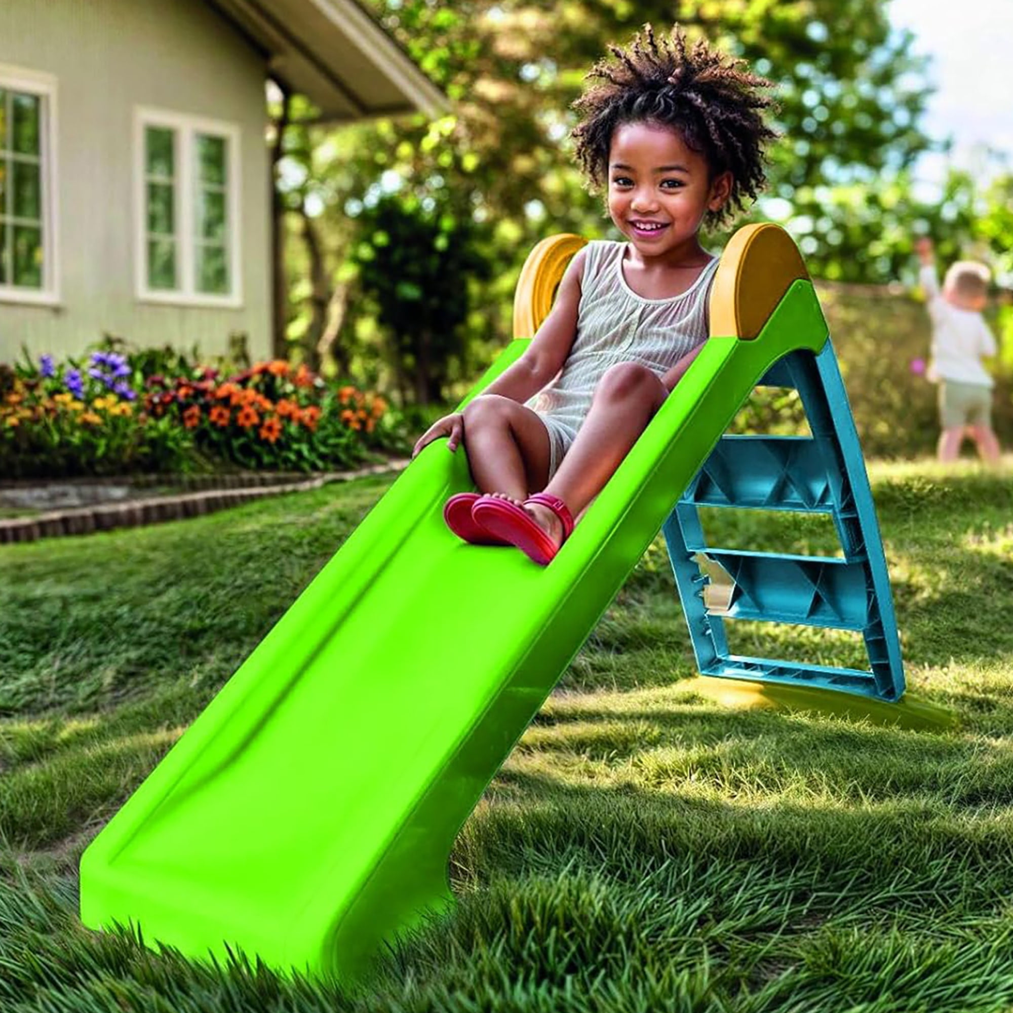 Dolu: My First Garden Slide: Yellow-Green-Blue - Waterslide Hose Attachment, Indoor/Outdoor, Plastic, 52.4 x 17.7 x 28.4", Toddler & Kids Ages 2+