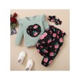 thumbnail image 4 of Qiylii Girls Fall Clothes Set, Heart Pullover Tops+Floral Trousers+Headdress, 4 of 8
