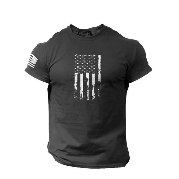 wendunide polo shirts for men Men's Printed T-shirt American Flag Distressed O Neck Short Sleeves Black L