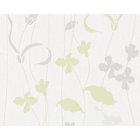 Best of Vlies, Floral Patterns Modern Classic Stripes White Wallpaper Roll