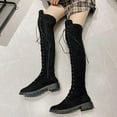 thumbnail image 4 of Wavsuf Cowboy Boots for Women Wide Calf Round Toe Low Heel Flock Knee High Black Shoes Size 39, 4 of 5