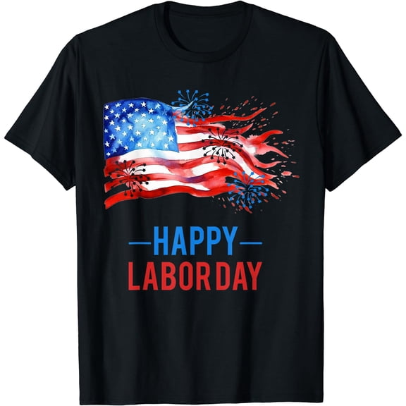 Happy Labor Day Fireworks And American Flag Labor Patriotic T-Shirt Black Small