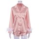 thumbnail image 1 of Pijamas de plumas para mujer, conjunto de 2 piezas de manga larga con cuello vuelto, Tops con bolsillos, trajes de noche informales con pantalones cortos, otoño 2022, 1 of 4
