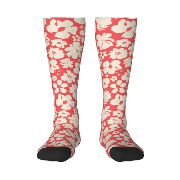 Fotbe Beige Flowers Calcetas Divertidas Estampadas para Hombre y Mujer, Calcetas de Algodón hasta la Rodilla para Caminar, Correr, Enfermería y Embarazo