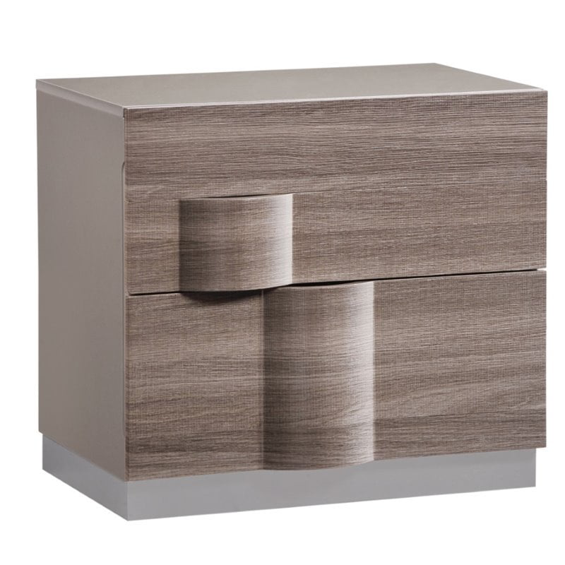 Global Furniture Adel 2 Drawer Nightstand In High Gloss Grey