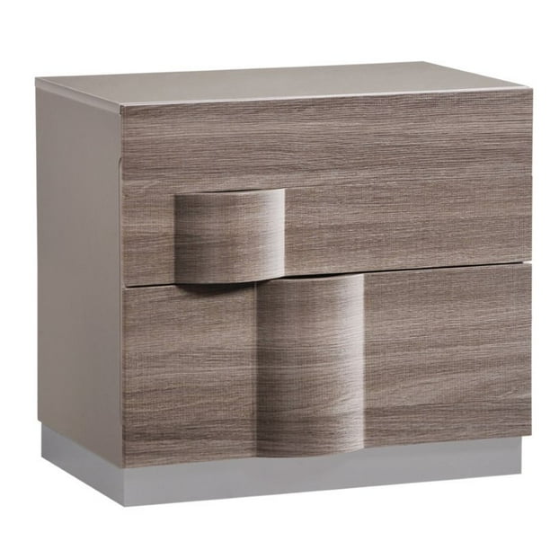 Global Furniture Adel 2 Drawer Nightstand in High Gloss Grey & Zebra