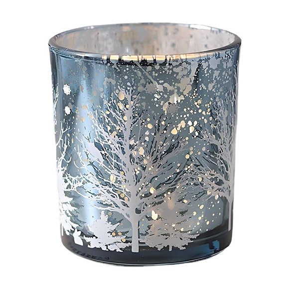 Blue Christmas Tree Design Candle Cup Glass Multi Color Electroplated Finish For Table Desktop Home Aromatherapy Decor Blue