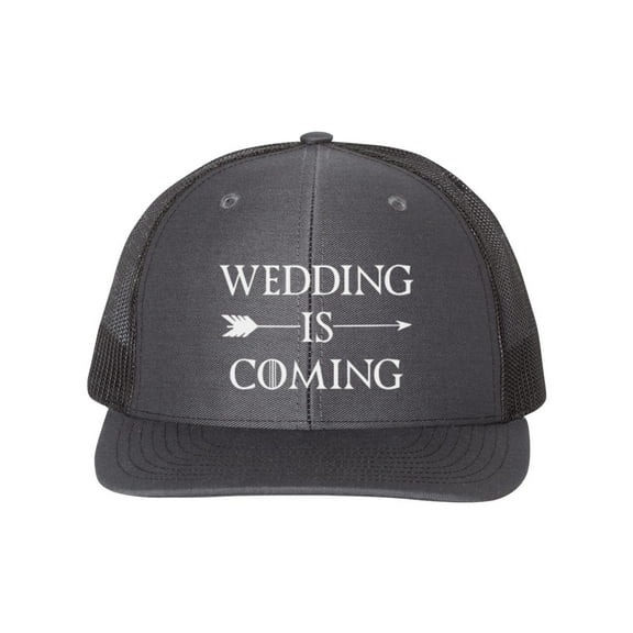 Wedding Is Coming, Wedding Announcement, Wedding Hat, Getting Married Hat, Wedding Reveal, Wife To Be, Hubs, Adjustable Strap, White Text, Charcoal/Black