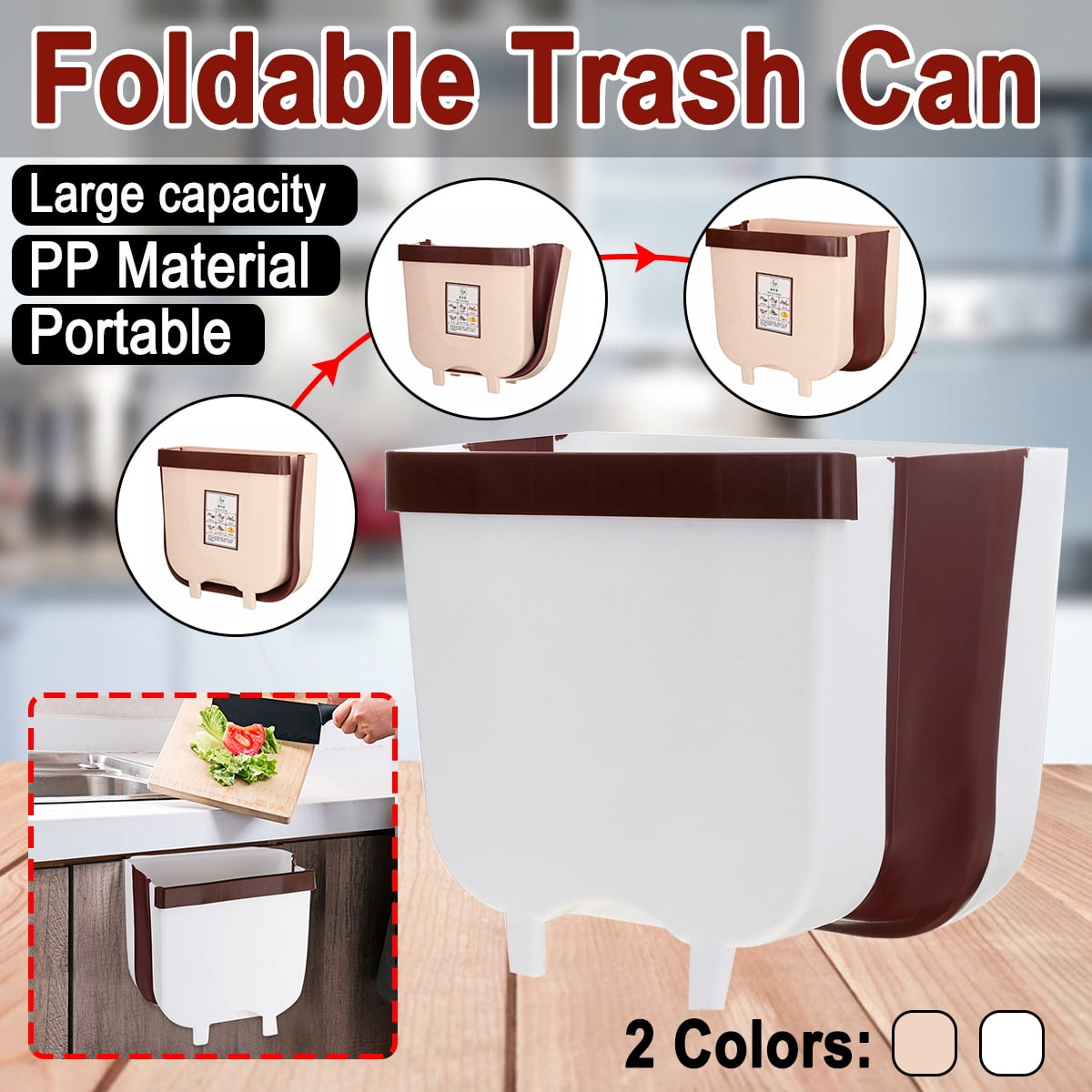Foldable Kitchen Cabinet Door Hanging Trash Can Wall Mounted Waste