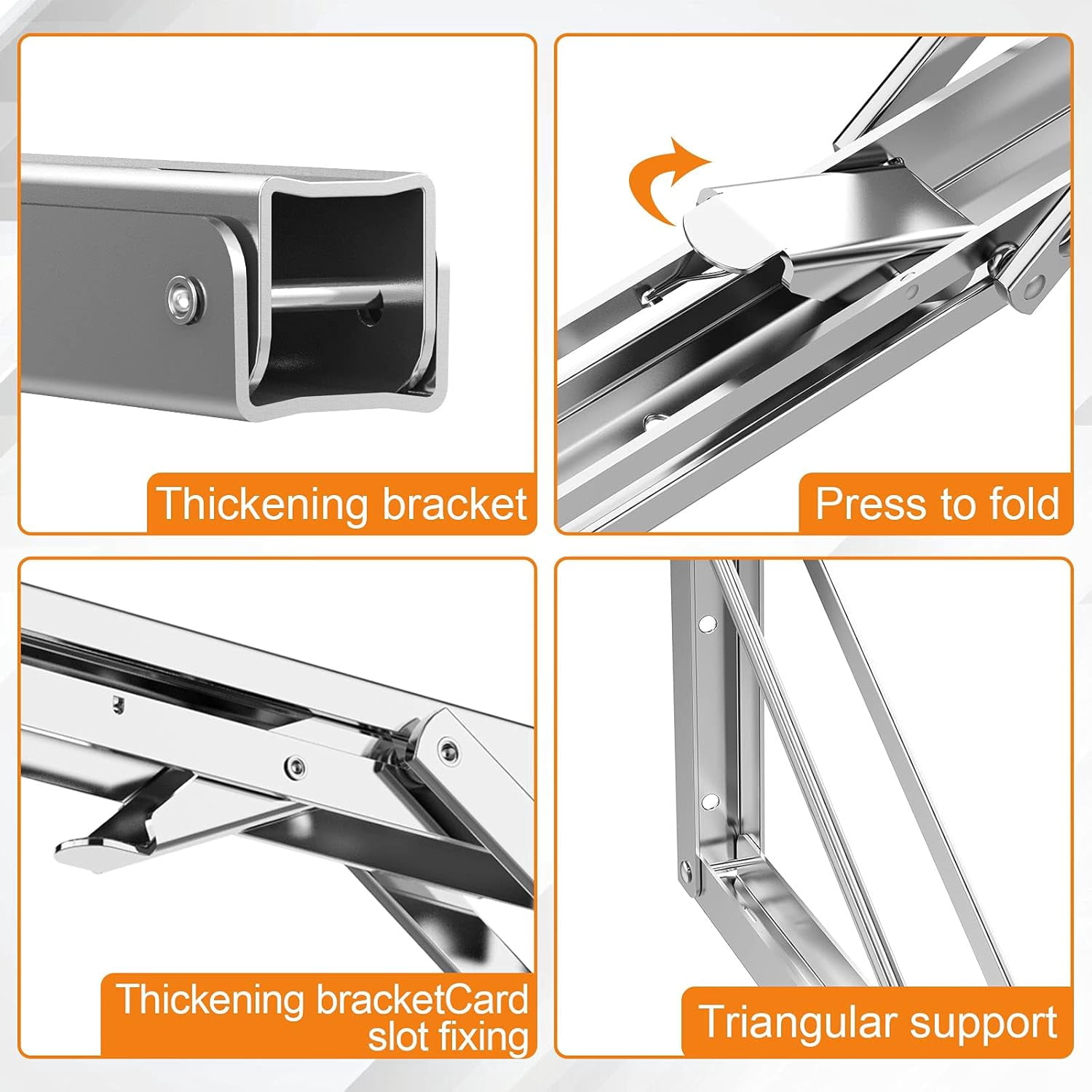 Folding Shelf Brackets, Premium Polished Finish Stainless Steel, Space Saving DIY Bracket For Multiple Applications, Smooth Operation, Heavy Duty Collapsible Wall Mounted (Pack Of