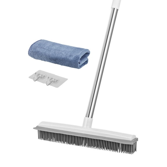 SAEWUD Pet Hair Removal Broom - 58.46" Adjustable Long Handle Rubber Broom, Effortlessly Cleans Fur from Floors/Carpets/Sofas (Must-Have for Pet Owners)