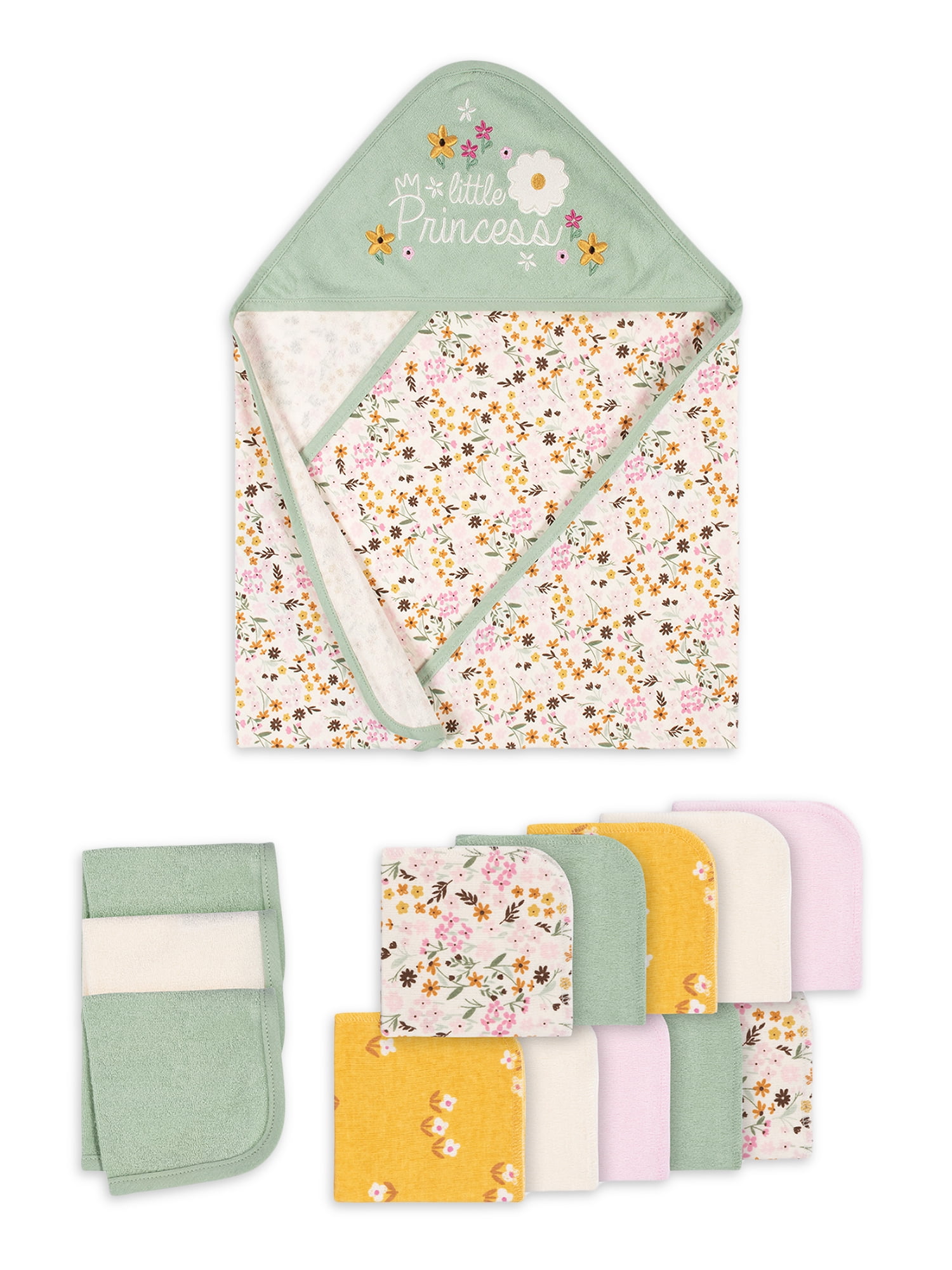 Gerber Baby Girl Hooded Towel & Washcloths Bath Set, 14Piece