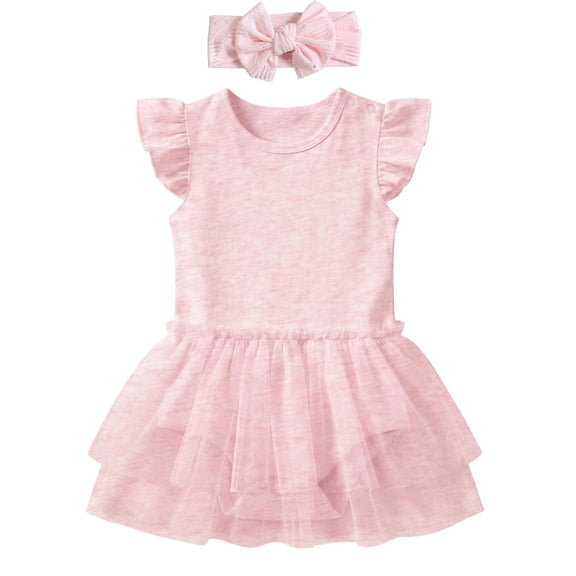 WIBACKER Baby Girls Tutu Romper Dress with Headband for 0-24 Months Newborn Infant Toddler Birthday Party Photography Outfits Set